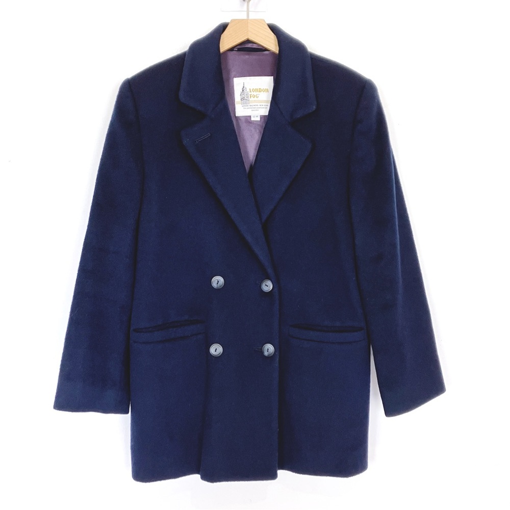 Vintage double breasted pure wool pea coat navy blue London Fog classic chunky